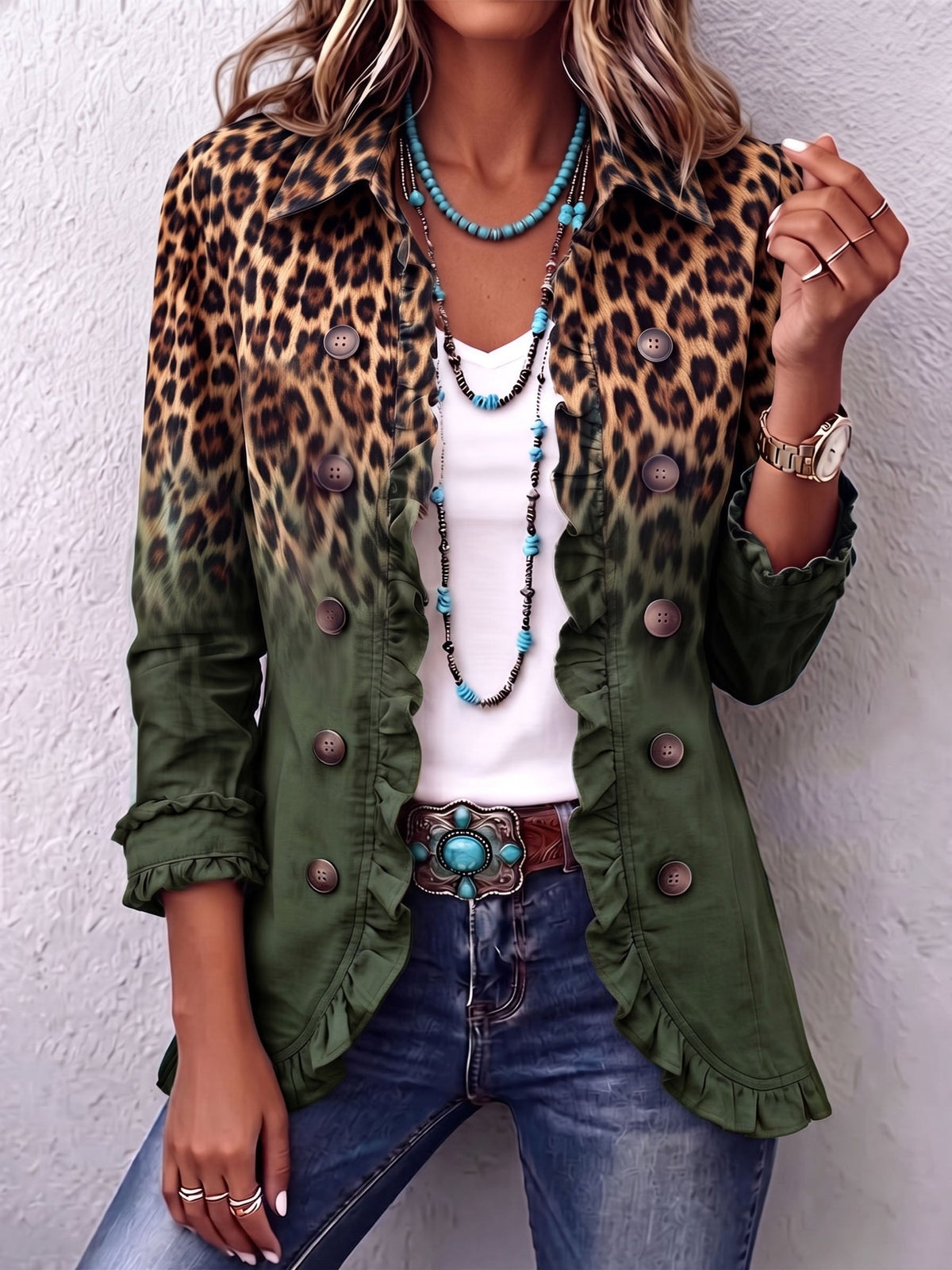 Rowena™ | Żakiet Leopard z Falbaną
