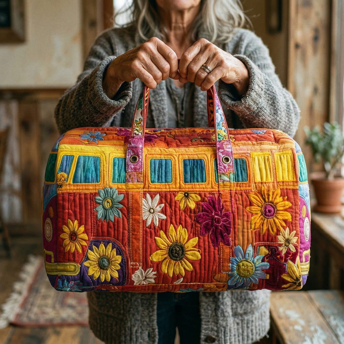 Retro Hippie Bus | Pikowana Torba Podróżna