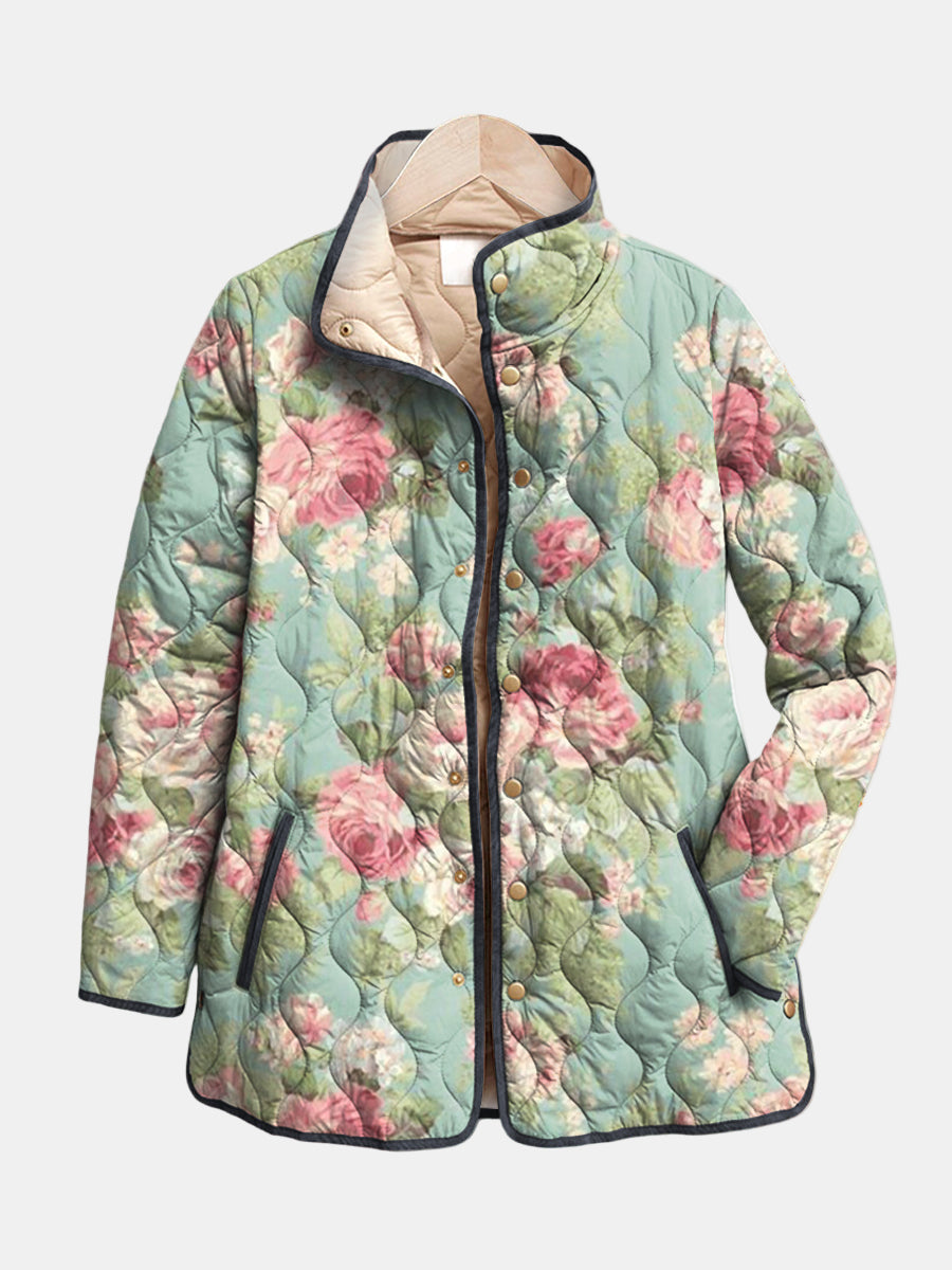 Jadwiga™ | Pikowana Kurtka w Kwiaty Retro