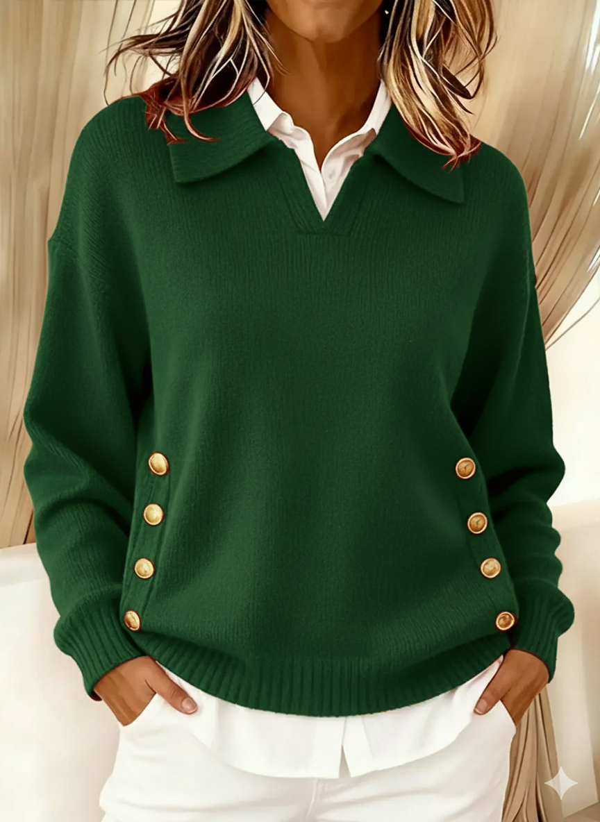 Herminia™ | Sweter z Kołnierzem Polo i Guzikami