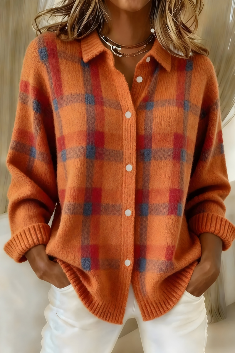 Kandyda™ | Rozpinany Sweter w Kratę