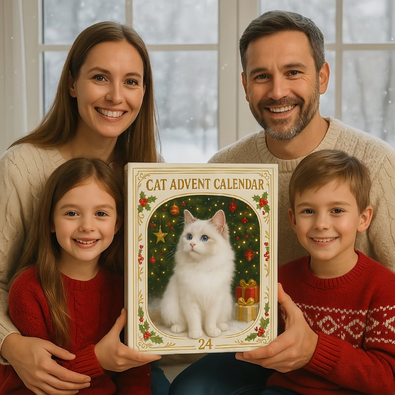 🐱🎄 Świąteczny kalendarz adwentowy z kotami na rok 2026 – prezent dla miłośników kotów (odliczanie do świąt, 24 wzory zawieszek na choinkę)