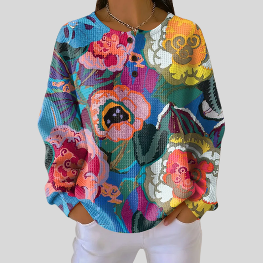 Rita™ | Kwiatowy Sweter o Splocie Wafel