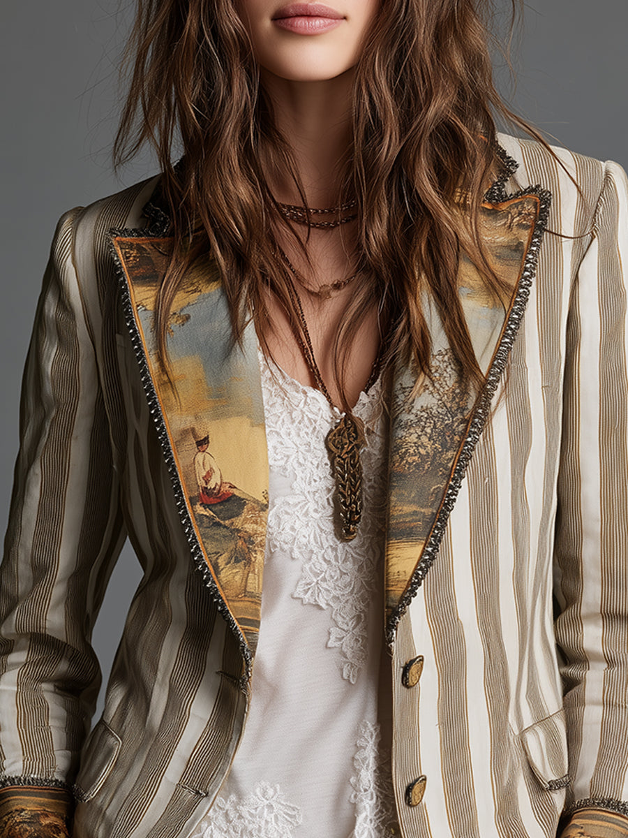 Klementyna™ | Damska Marynarka Boho w Paski