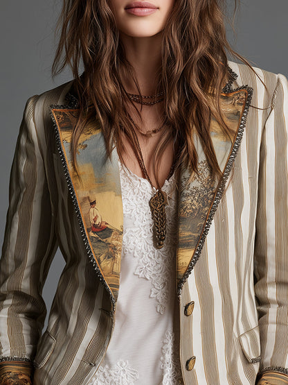 Klementyna™ | Damska Marynarka Boho w Paski