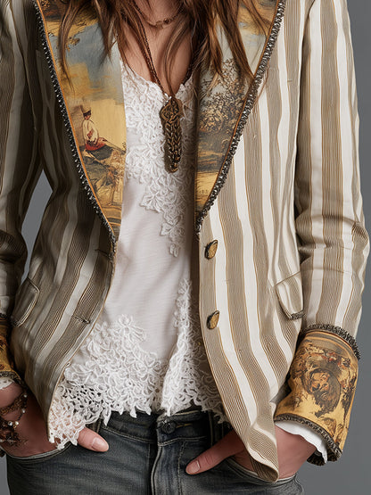 Klementyna™ | Damska Marynarka Boho w Paski