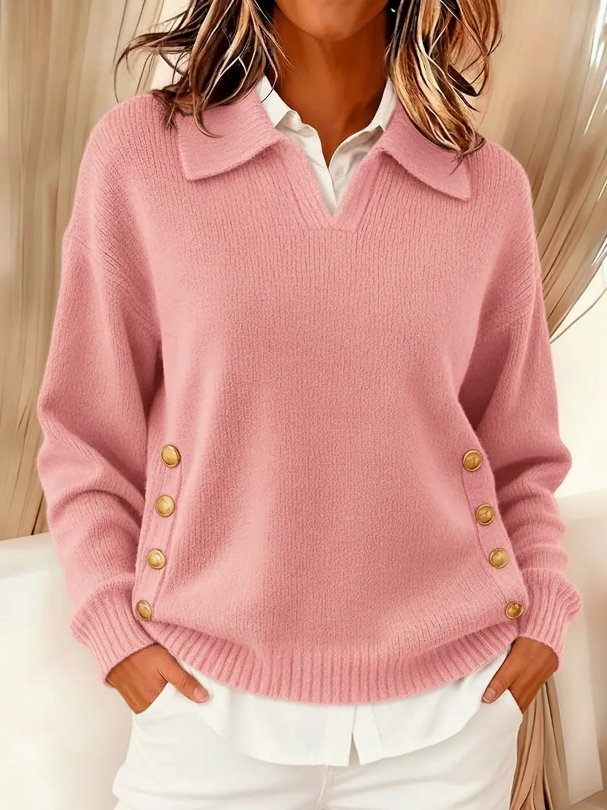 Herminia™ | Sweter z Kołnierzem Polo i Guzikami