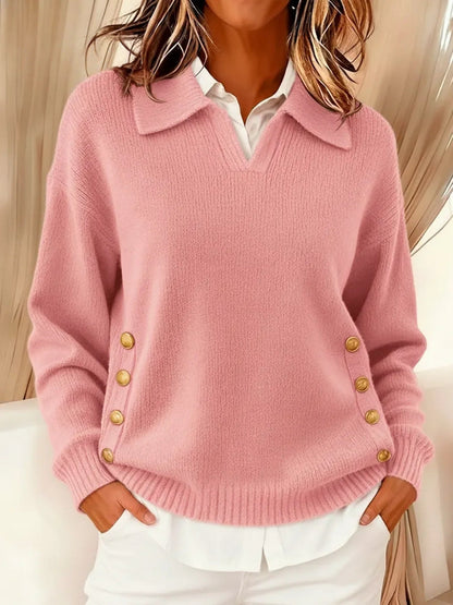 Herminia™ | Sweter z Kołnierzem Polo i Guzikami