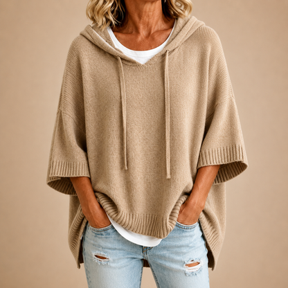 Olga™ | Dziergane Poncho z Kapturem — Khaki