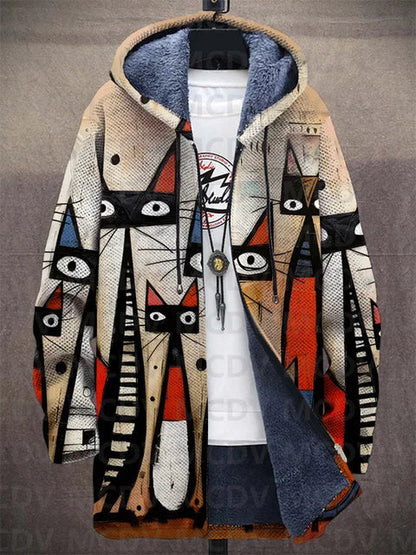 Agnieszka™ | Ocieplany Płaszcz-Sweter z Kapturem w Koty