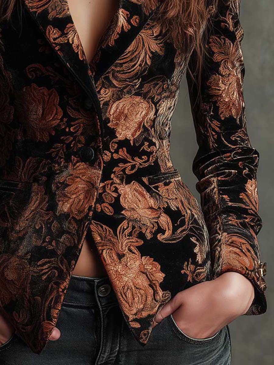 Arabela™ | Czarna Taliowana Marynarka w Kwiaty