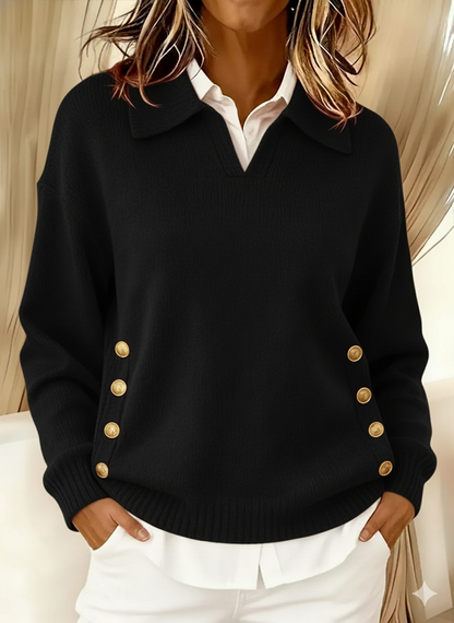 Herminia™ | Sweter z Kołnierzem Polo i Guzikami