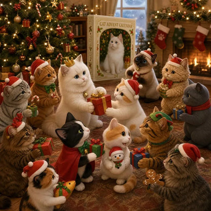 🐱🎄 Świąteczny kalendarz adwentowy z kotami na rok 2026 – prezent dla miłośników kotów (odliczanie do świąt, 24 wzory zawieszek na choinkę)