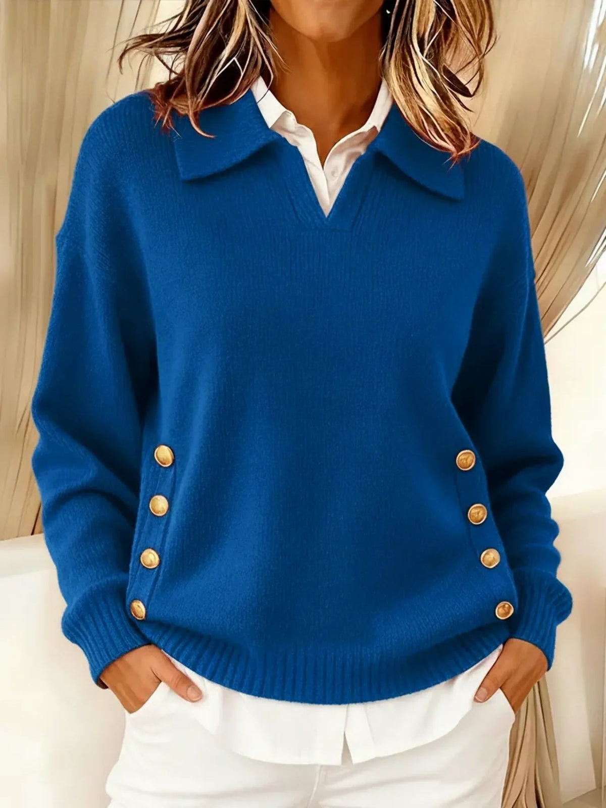 Herminia™ | Sweter z Kołnierzem Polo i Guzikami