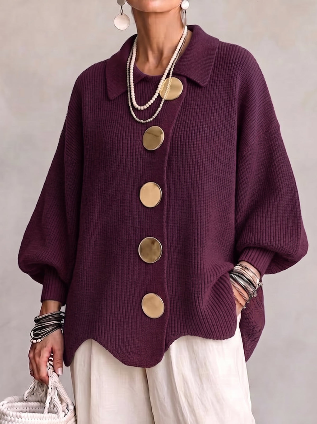 Otylia™ | Sweter Oversize na Złote Guziki