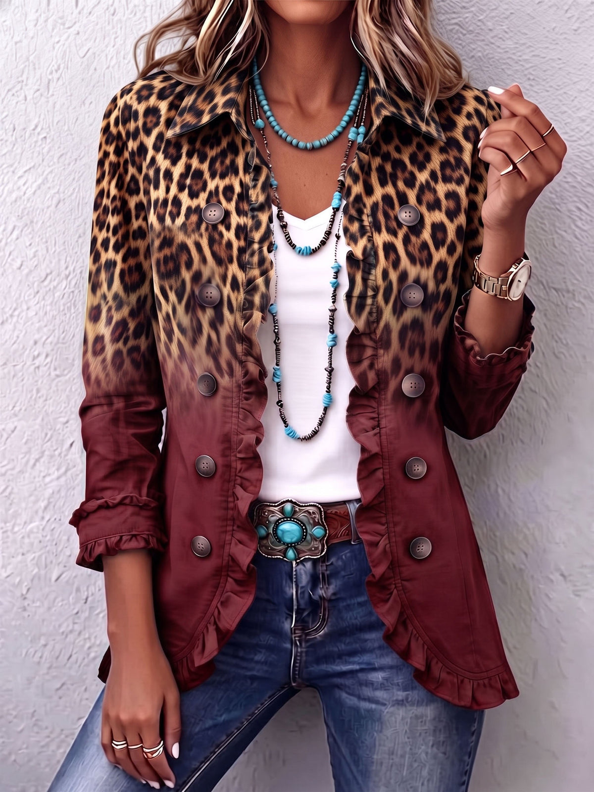 Talia™ | Żakiet Leopard z Falbaną
