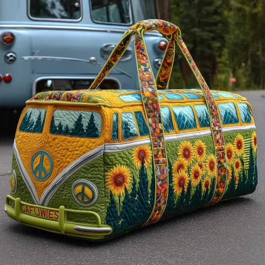 Hippie Bus ze Słonecznikami | Pikowana Torba Podróżna
