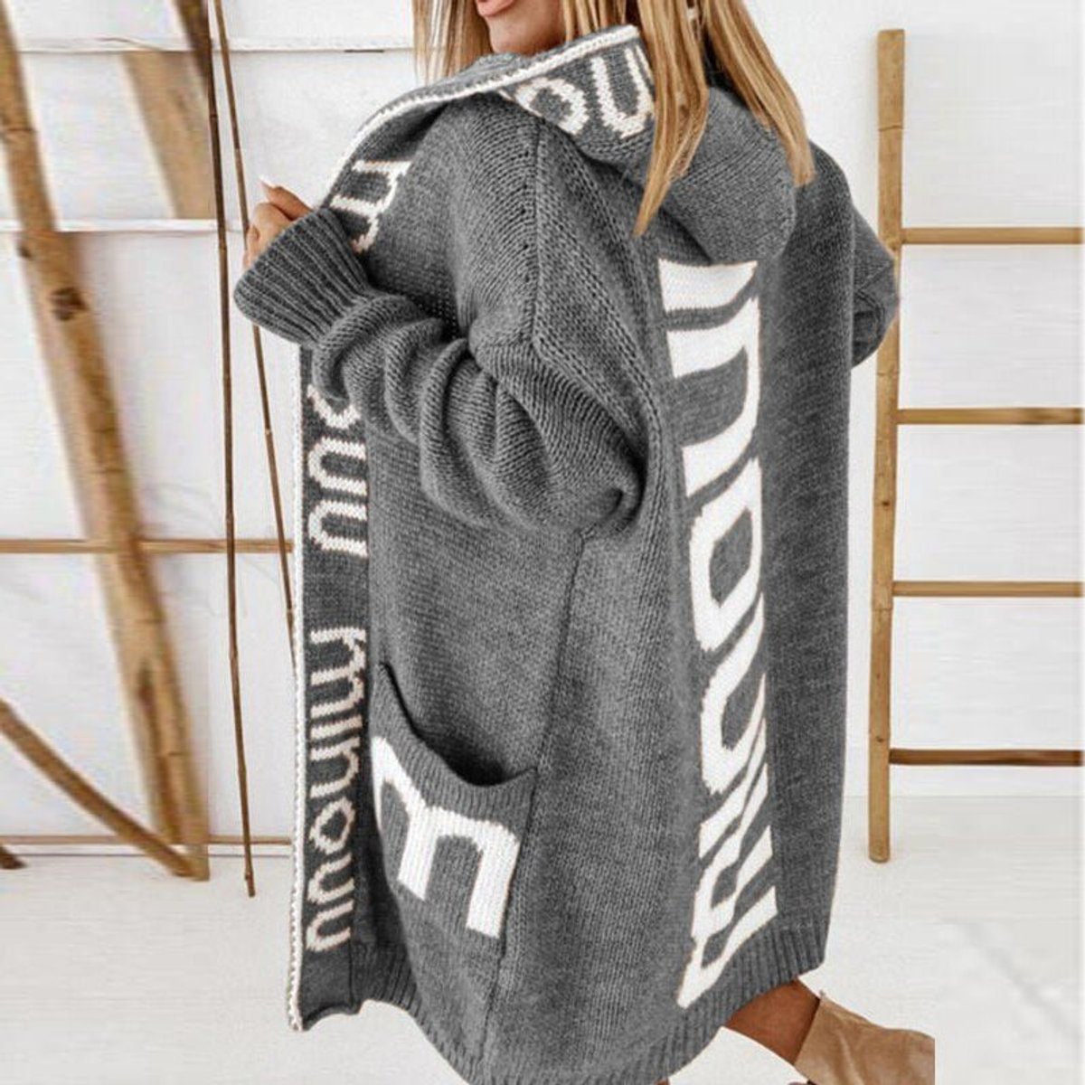 Róża™ | Dzianinowy Kardigan z Kapturem