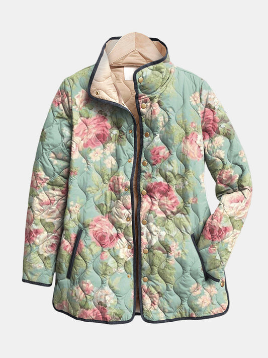 Jadwiga™ | Pikowana Kurtka w Kwiaty Retro